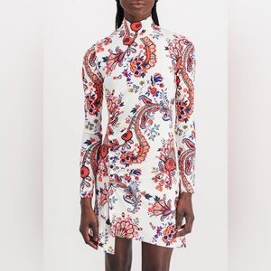Paco Rabbane Floral Paisley Print Mini Dress Ruched Red